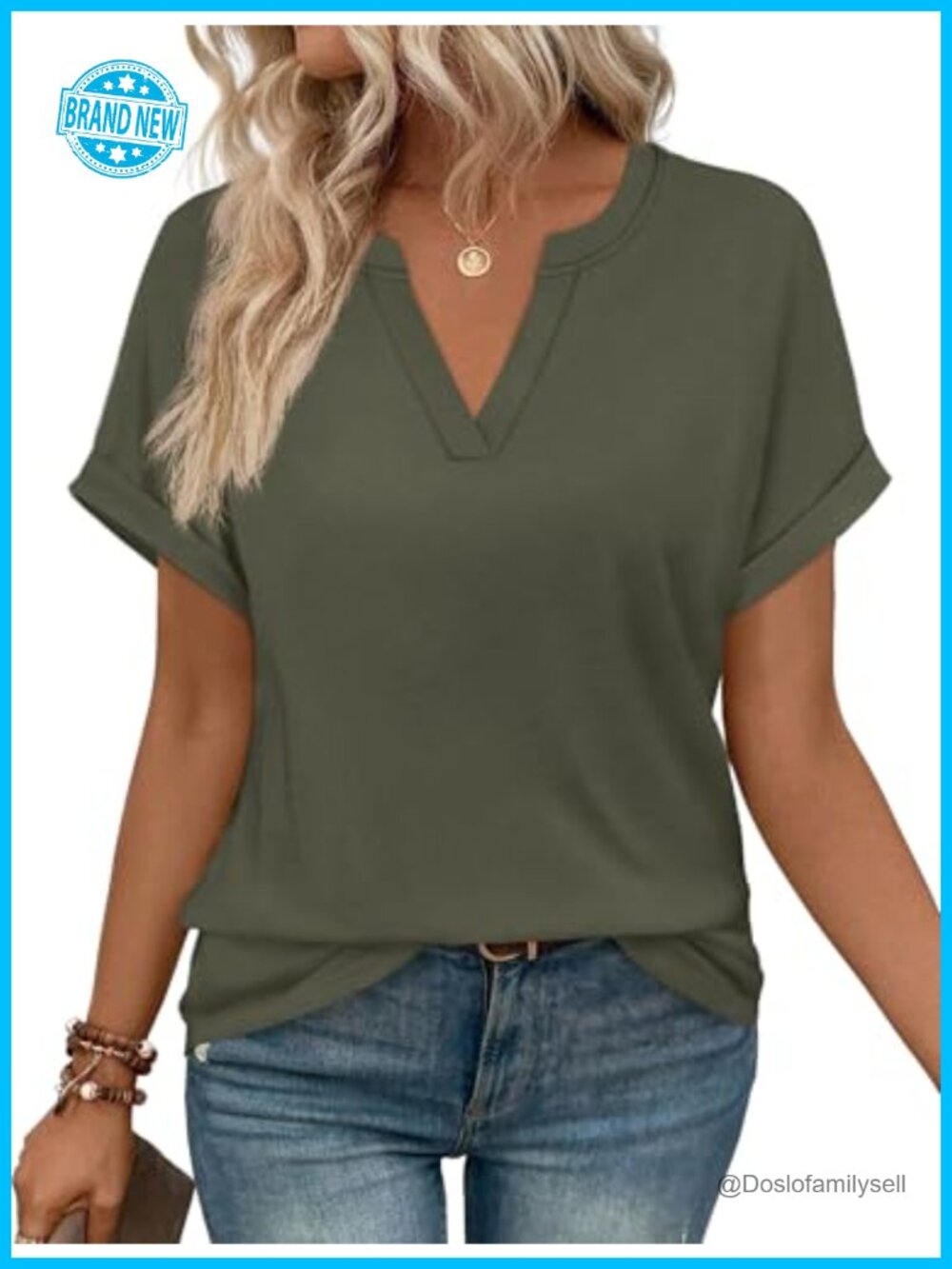 Women's V-Neck Short Sleeve Tunic Top - Casual Summer Blouse